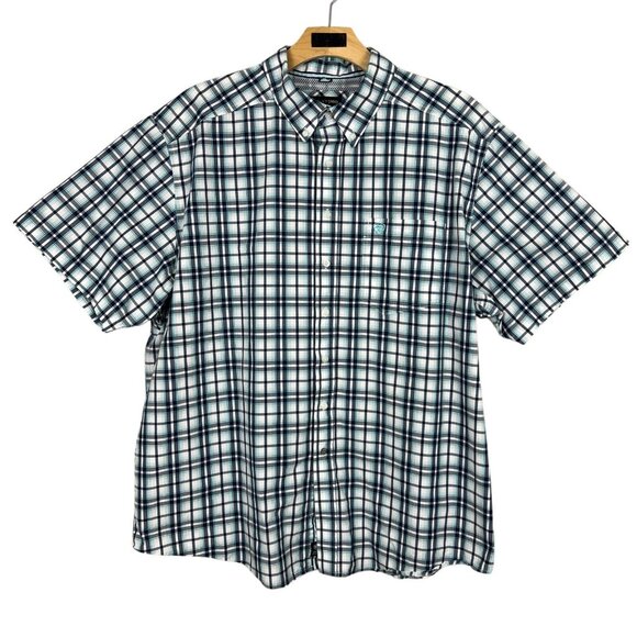 Ariat Pro Series Shirt Mens XXL Blue White‎ Check Western Lightweight Button 2XL - Picture 1 of 13